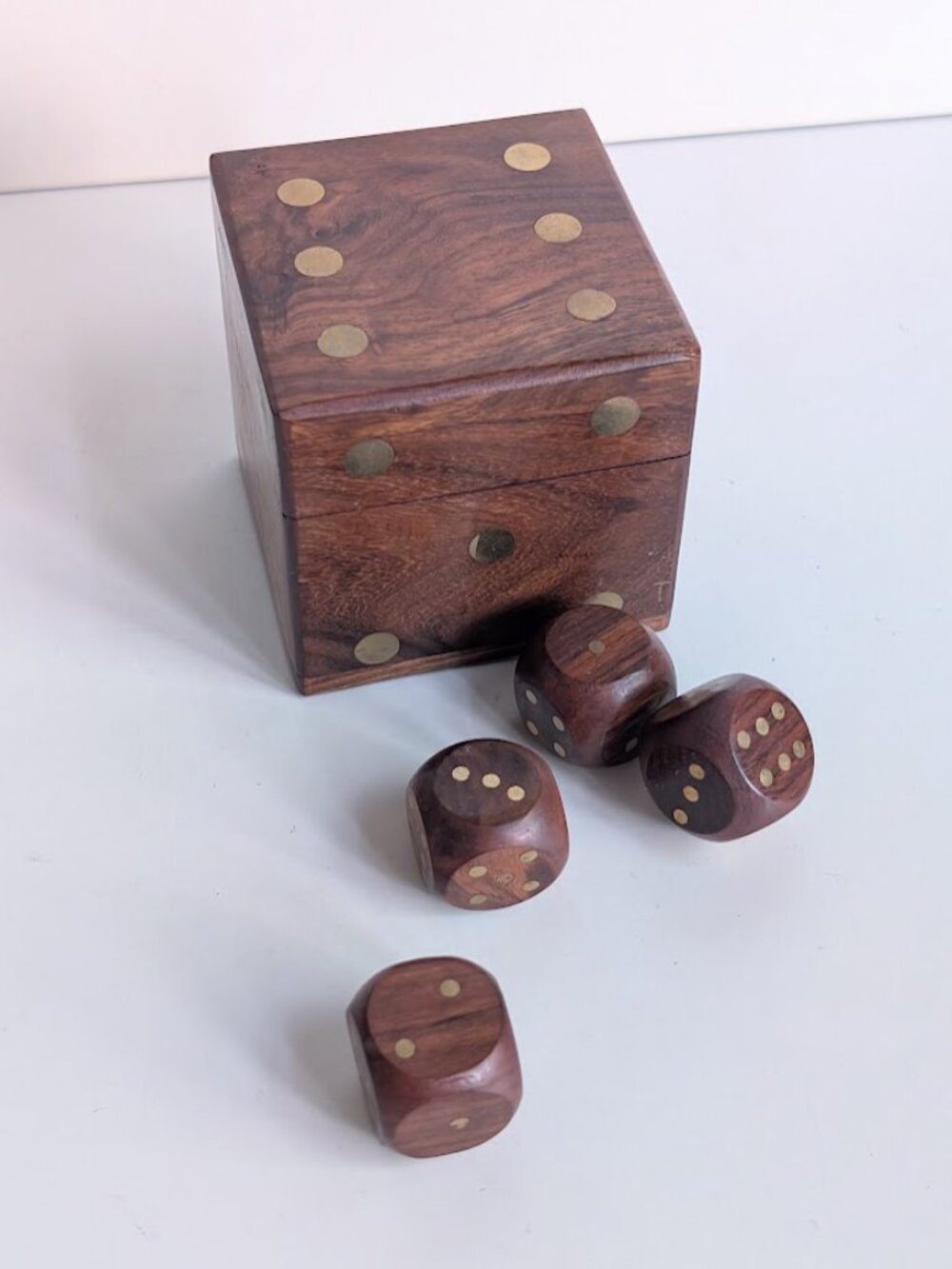 West Elm Handcrafted Brass Inlay Wooden Dice & Storage Box